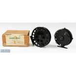 2x Unused Large Black Centrepin Reels - Lewham Products "The Leeds Reel" 5.5" Ballrace alloy