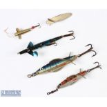 Selection of various Hardy Bros lures features 3nos Model Fly Minnows, ¾" Threadline Pennel Devon