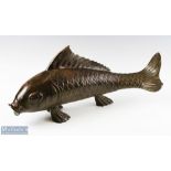 Large Common Carp Bronze Figure measures 60cm length, 30cm height, no apparent maker's marks