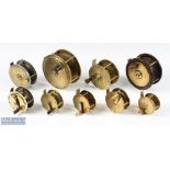 Selection of Various brass reels feature a Milbro 2 ¾" reel with other size such as 4 ¾" example,