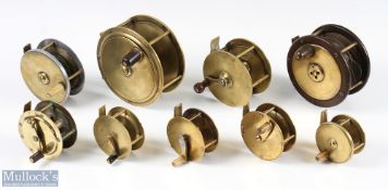 Selection of Various brass reels feature a Milbro 2 ¾" reel with other size such as 4 ¾" example,