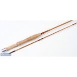 Alan Riddell Newton Abbot English Split Cane Brook Fly Rod, 7'6" 2pc line 4#, red agate butt ring,