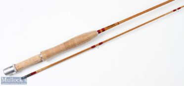 Alan Riddell Newton Abbot English Split Cane Brook Fly Rod, 7'6" 2pc line 4#, red agate butt ring,
