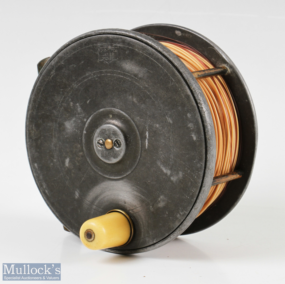 P D Malloch Perth 4 ¾" alloy Salmon reel with maker's shield mark stamped to faceplate, fat - Image 2 of 3