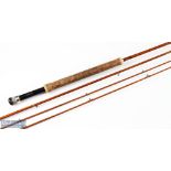 J S Sharpe's 'The Aberdeen' split cane fly rod 10ft 3pc plus spare tip, agate lined butt/tip