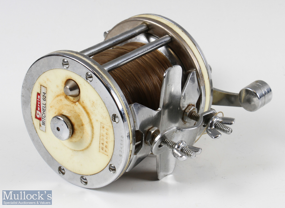 Garcia Mitchell 624 sea multiplier reel - Chrome and cream, power crank handle with star drag, level - Image 2 of 2