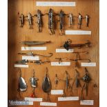 Selection of c1920s Allcocks Lures featuring Devon Minnows, Phantom, Spinners, etc, all mounted