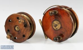 Collection of Nottingham Sea Reels (2) - Milwards Made in England 6" mahogany/brass Nottingham Sea