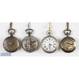 4x Fishing Pocket Watches to include a Smiths hand wind mechanical watch in a fishing scene case (