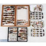 4x boxes of Trout Flies, wet and dry, comprising: 2 Okuma alloy 16 compartment with over 200