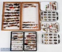 4x boxes of Trout Flies, wet and dry, comprising: 2 Okuma alloy 16 compartment with over 200