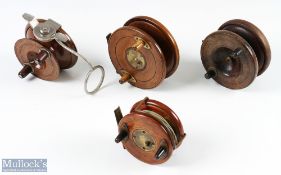 Unnamed Star Back Wood Reel 3 ½" approx. twin handle spool with a 4 screw brass quick release,