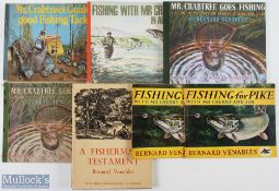 7x Bernard Venables Fishing books, to include fishing for pike PB x2, A Fisherman's Testament 1949