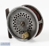 C Farlow Holdfast Reel, 3" approx. ported, ivorine handle, spool with smooth brass foot, runs well