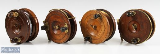 Selection of 4x Nottingham wood and brass star back reel one appears with brass rear flange and