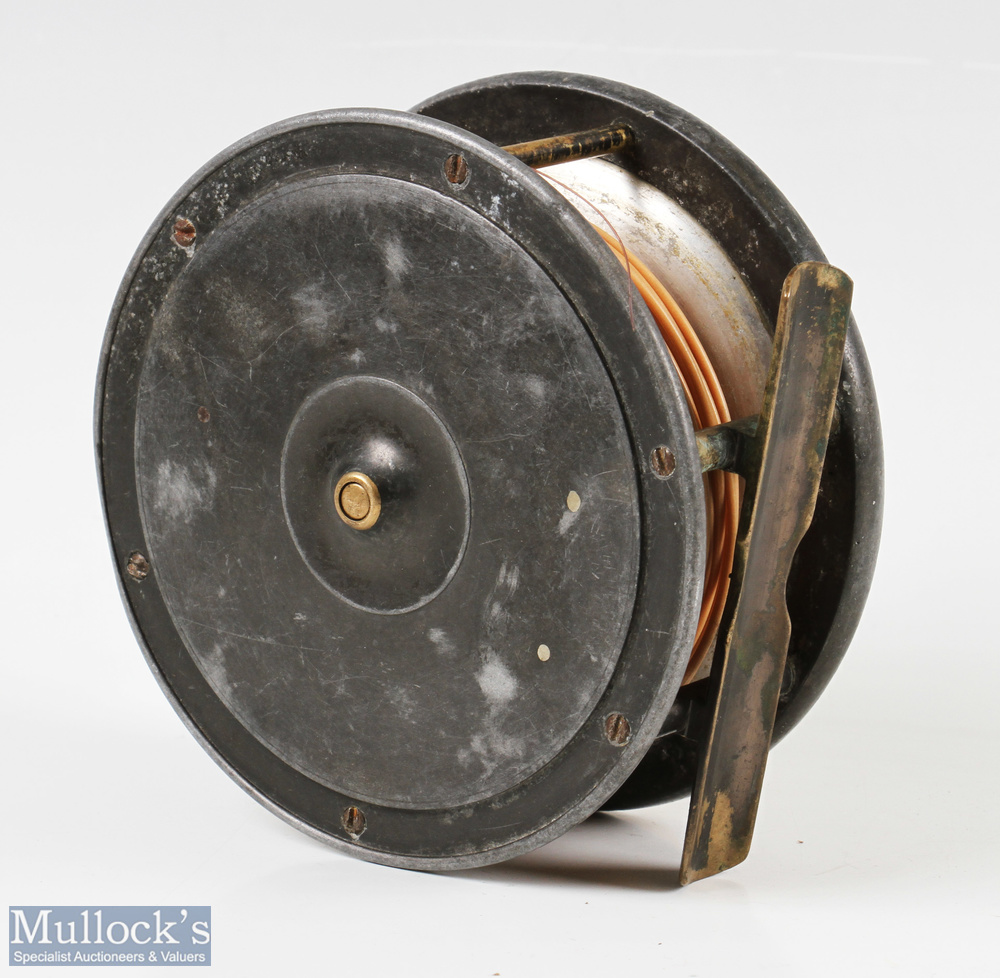 P D Malloch Perth 4 ¾" alloy Salmon reel with maker's shield mark stamped to faceplate, fat - Image 3 of 3