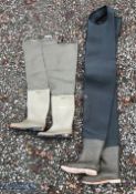 Fladen Neoprene Bootfoot Chest Waders size 9 with felt soles, plus Dunlop Rubber Bootfoot Thigh