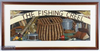 The Fishing Creel R Robinson 2005 Acrylic on Board, framed under glass picture 47cm x 95cm
