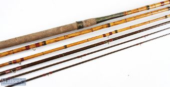 J Peak & Son London combination whole cane and spliced greenheart rod 14' 4pc plus 2 extra tips (one