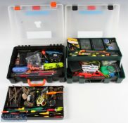 2x Shimano Korda Tackle Boxes both boxes contain a full range of Leyer Terminal tackle, floats,