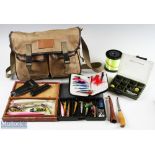 Daiwa water resistant fishing tackle bag and Flies with shoulder strap measures approx. 14"x10"