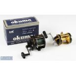 Okuma BTL907 Sea fishing Multiplier reel level drag system, in black finish, with line loaded,