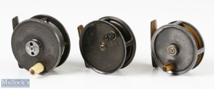 Collection of Interesting Centabrake Style Alloy Fly Reels (3) most unusual J P Moreton & Co
