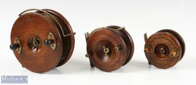 Unnamed 5" wooden and brass Nottingham star back reel with brass rear flange and lining, wing