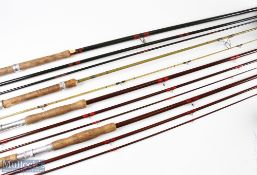 4 Unnamed Salmon Rods to include a fibre glass 10ft 6in fly rod 3pc in cloth bag another unnamed