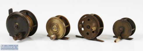 Collection of brass plate wind reels (4) - Hearder Plymouth (est 1814)1 7/8" brass crank wind (