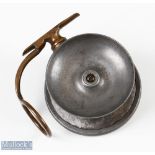 A Carter & Co Ltd London Malloch made large alloy 4.5" salmon side casting reel- with brass slide