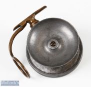 A Carter & Co Ltd London Malloch made large alloy 4.5" salmon side casting reel- with brass slide