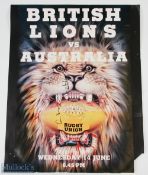 1989 British & Irish Lions in Australia Signed Rugby Poster: Stunning large Lion with rugby ball