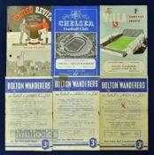 1952/53 Bolton Wanderers match programmes homes Sunderland, Portsmouth (Sellotape to edge), Derby