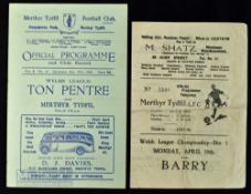 War time Merthyr Tydfil v Barry Welsh League match programme