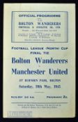 1944/45 War League North Cup Final Bolton Wanderers v Manchester United match programme 19 May