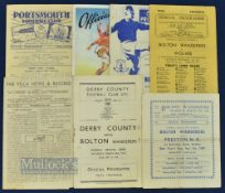 1946/47 Bolton Wanderers match programmes homes Preston NE, aways Derby County, Portsmouth,