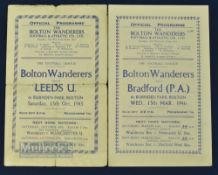 1945/46 Bolton Wanderers home match programmes v Bradford P.A. (13 March 1946, attendance only 5,162