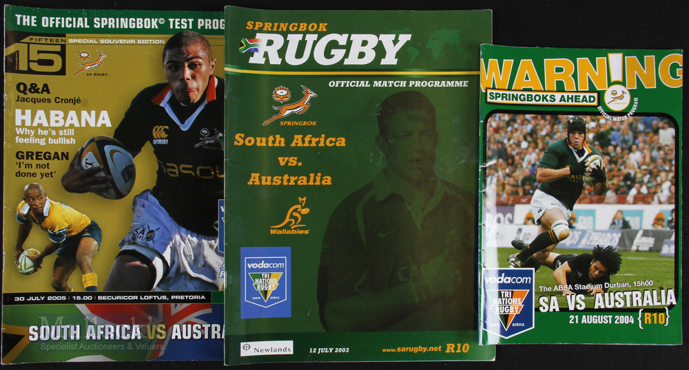 2003-04-05 South Africa v Australia Rugby Programmes (3): Large glossy colourful editions for the