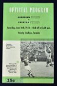 1950 Tour match in Canada Aberdeen v Everton match programme 16 June 1956 at the Varsity Stadium,