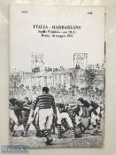 Very Rare 1985 Italy v Barbarians Rugby Programme: Hard to find, old 'English game' cover for the