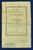 1928 Railway International Football Match England v Wales football programme date 14th January at