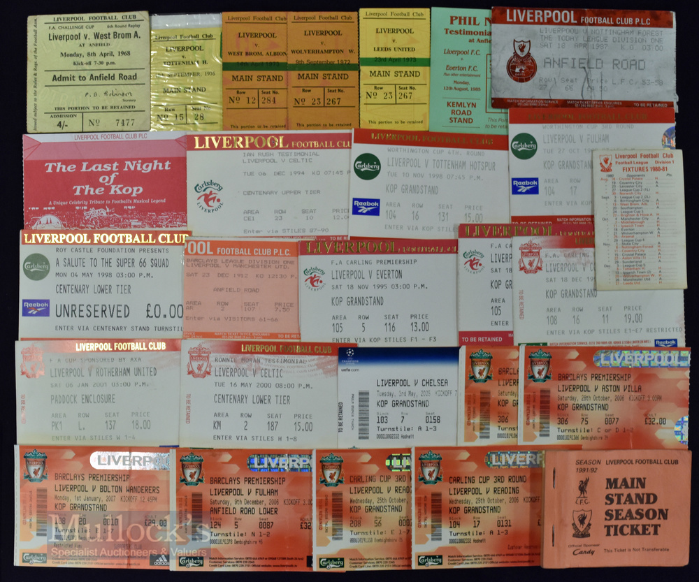 Tickets: Selection of Liverpool home match tickets 1967/68 West Bromwich Albion (FAC), 1971/72