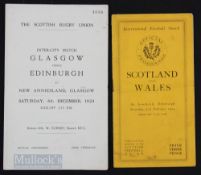 Very Rare 1924 Scotland v Wales & Glasgow/Edinburgh Rugby Programmes (2): Two seldom found items,