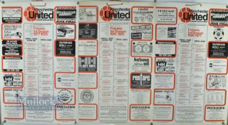 1974-1978 Manchester United Fixture Lists Display Charts, 3 seasons of carts, with red + white