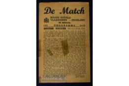 1945 War time Red Devils v England match programme 4 pager 24 March 1945 in Brugge; probably an FA