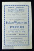 1945/46 FAC Bolton Wanderers v Liverpool match programme 26 January 1946, 4 pager. Fair-good