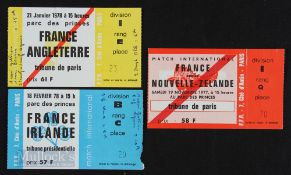 1977-78 French Rugby Tickets at Parc des Princes (3): Two have scorers etc v neatly added: France