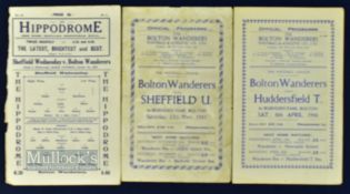 1945/46 Bolton Wanderers home match programmes v Sheffield Utd 17 November 1945, age wear, a