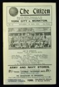 1924/25 Non-League York City v Monkton Yorkshire League match programme 7 March 1925; good.